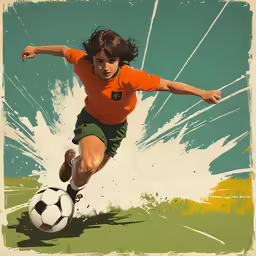 an abstract painting of a person kicking a soccer ball