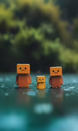 two lego figures are standing in the water