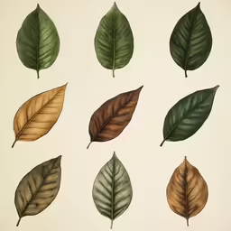 a variety of leaf types displayed in an antique book