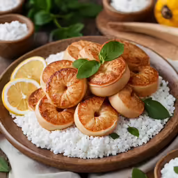 many small donuts on a plate of rice
