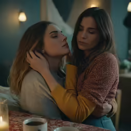 two girls are sitting next to each other in bed