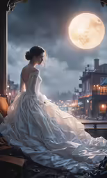 a woman is standing on a ledge watching the moon