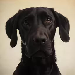 a black dog with a sad look on his face