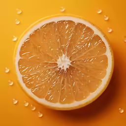 a close up of a sliced orange on a yellow background