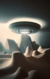 an object in the sky over a desert
