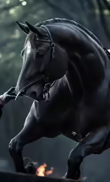 an horse that is standing on some wood