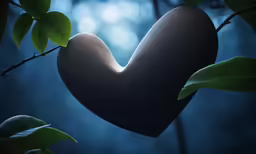 a heart shape is hanging off of the branch