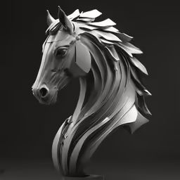 a white horse head made out of folded metal