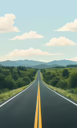 the yellow lines of the highway seem to be straight ahead