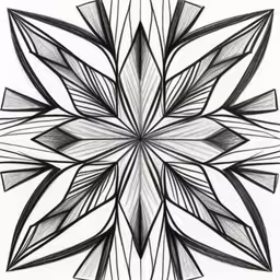 the top of an abstract piece of art, consisting of lines,a black and white drawing of a star design