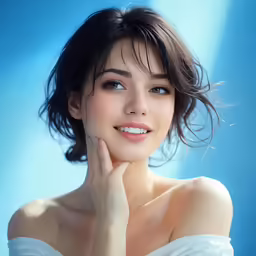 the woman is posing for her close up photograph