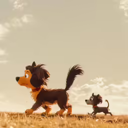 the lady and the tramp and the puppy are running together