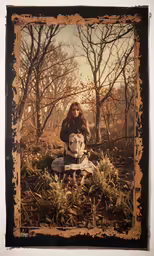 a woman is sitting on the ground with a dog