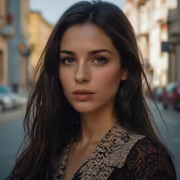 a woman is standing on a city street
