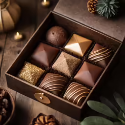 an assortment of chocolates sitting in a box