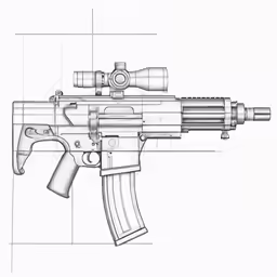an automatic rifle drawing, showing the position of the barrel