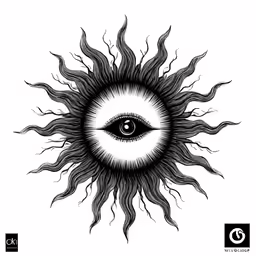 the sun has the eyes and is surrounded by flames