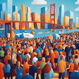 an abstract painting of people walking on the beach