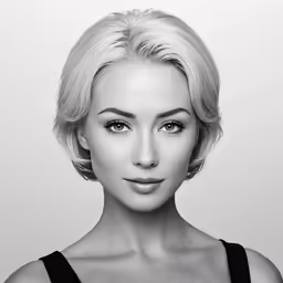 the woman is wearing black clothing and has a serious look