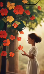 woman in white dress under orange flower with fence