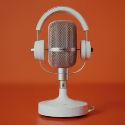 a headphone and microphone on an orange surface