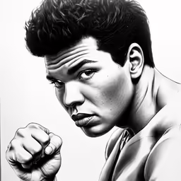 a drawing of a man with his hand on his fist