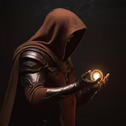 a man dressed in leather holding a orb
