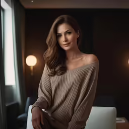 the beautiful girl is sitting on a couch