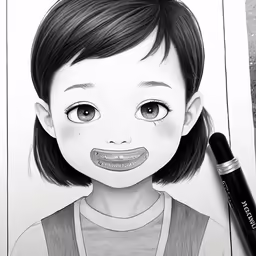 a black and white photo with a pencil drawn by an artist