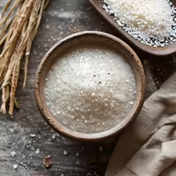 there is a bowl of white rice in it