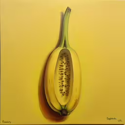 a painting of a yellow banana on a yellow background