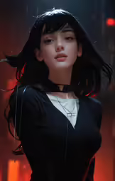 a girl in black shirt and white top in the rain