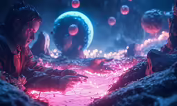 a person sitting in a room with balls