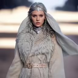 a model on a runway in a furry coat