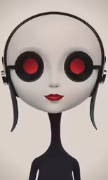 a woman with a pair of red eyes has her hair blowing back