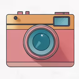 the camera is pink and has yellow straps