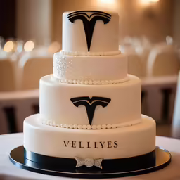 the white cake has the name of the event on it