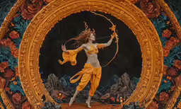 a painting of an indian woman holding a bow and arrow