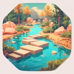 a painting of some steps in a pond