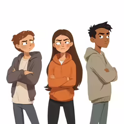 three people standing with their arms crossed