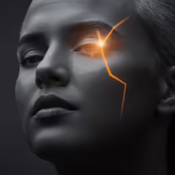 a young man with his face painted orange, looking up to the sky