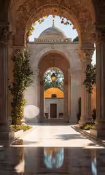 the entrance to the building is empty and bright