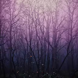 trees with leaves on them are shown in the fog