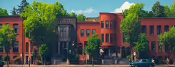 a big red brick building that has lots of windows