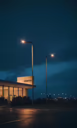 an empty parking lot with a bus stop