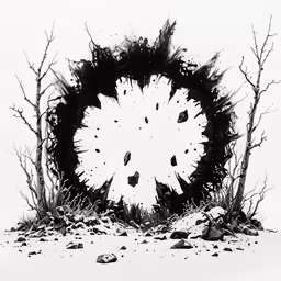 an ink drawing of some trees in the snow
