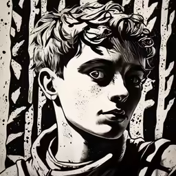 a drawing of a boy with his hands in his pockets
