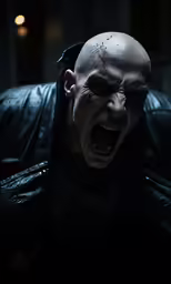 an evil man with his mouth wide open