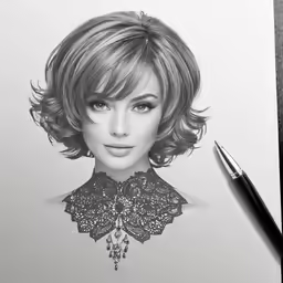 a pencil drawing of a woman with short hair