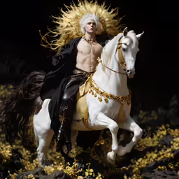 a man riding on the back of a white horse